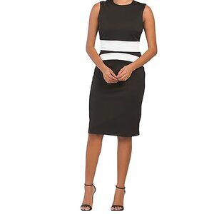 ALEXIA ADMOR | FORMAL SLEEVELESS COLOR-BLOCK SHEATH DRESS | BLACK/IVORY SIZE S,M